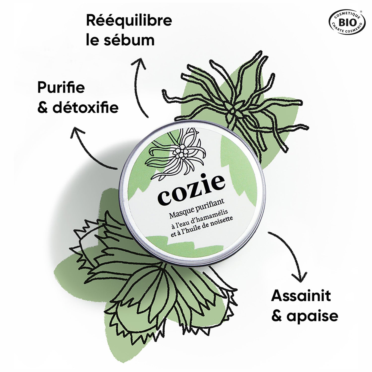 Masque visage purifiant à l’eau d’hamamélis et à l’huile de noisette