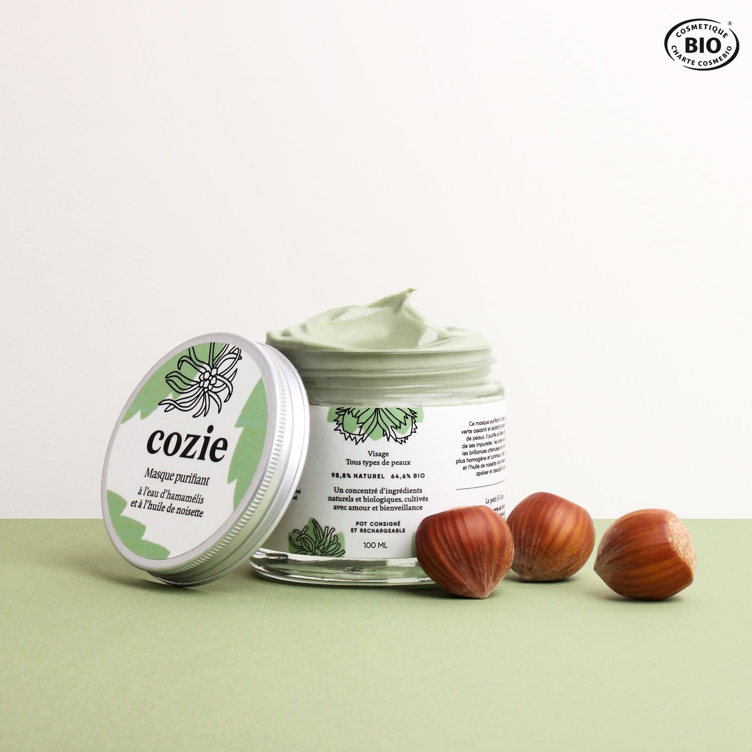 Masque visage purifiant à l’eau d’hamamélis et à l’huile de noisette