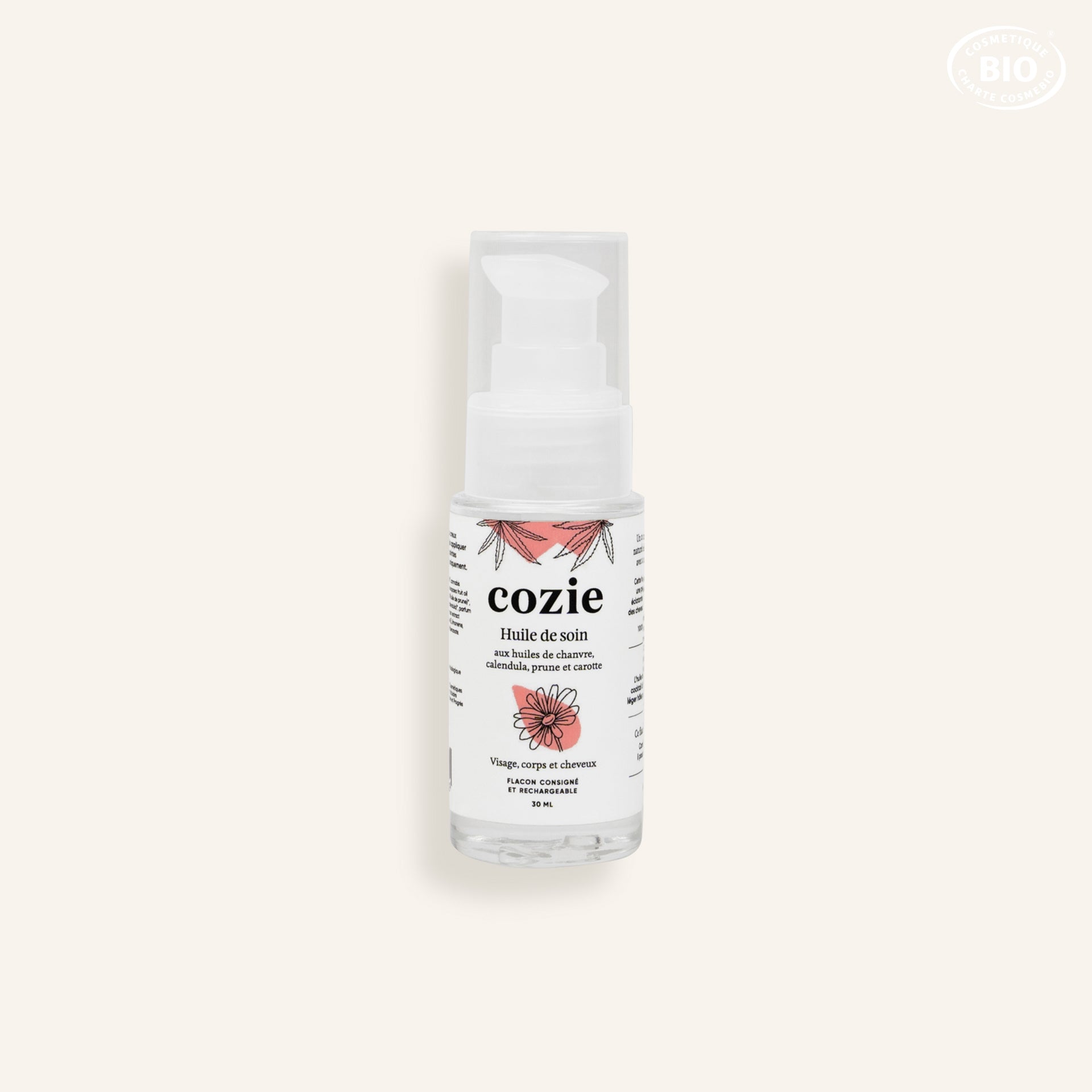 Huile de soin aux huiles de chanvre, calendula, prune et carotte
